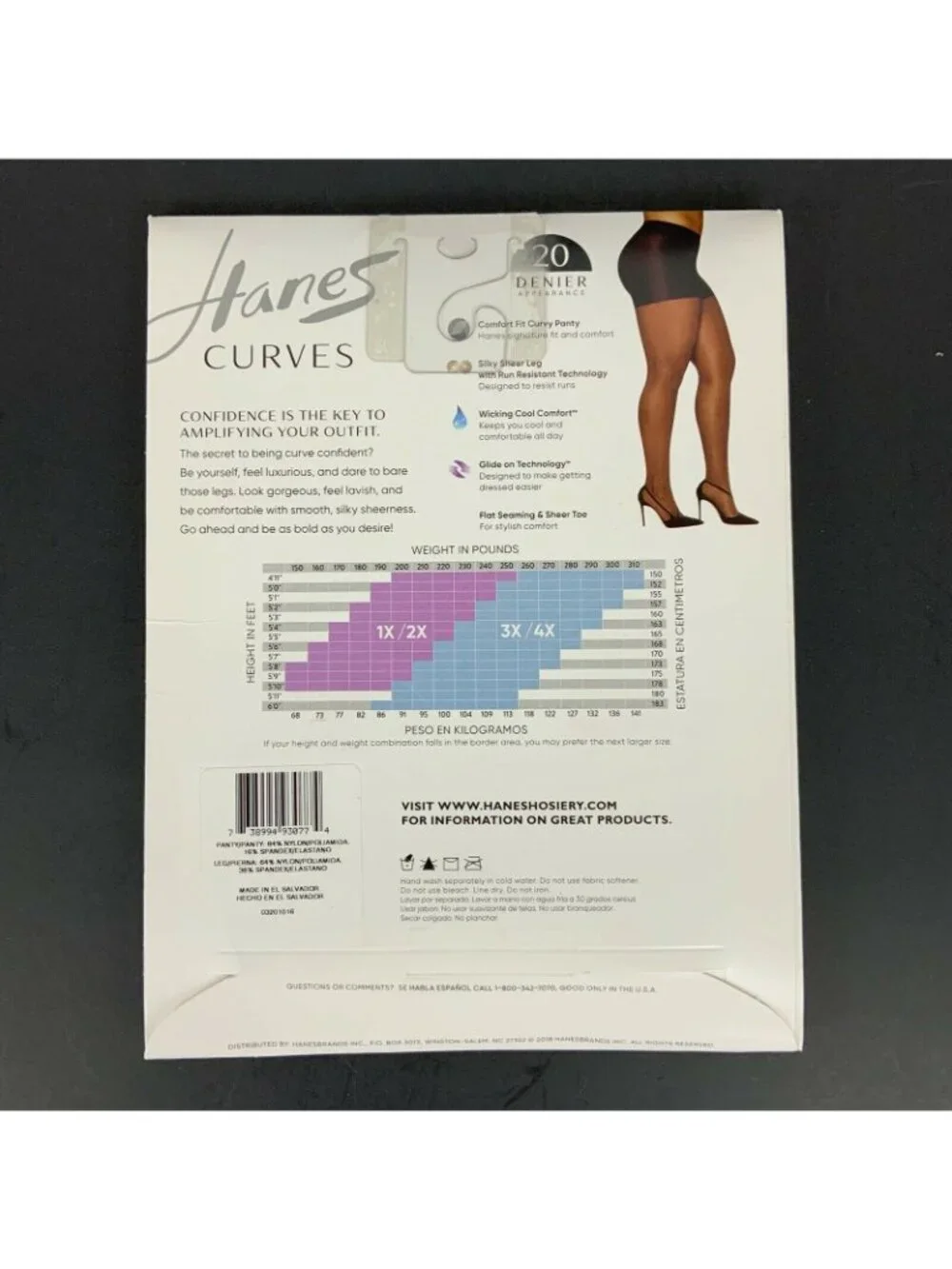 Hanes Curves Silky Sheer Control Top Pantyhose Plus Size 3X/4X Nude 20 Denier